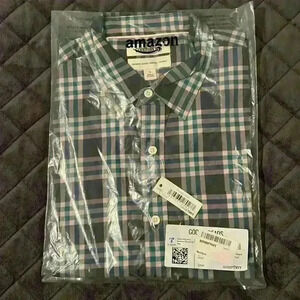 Goodthreads Men's Standard-Fit Short-Sleeve Stretch Poplin Shirt plaid green